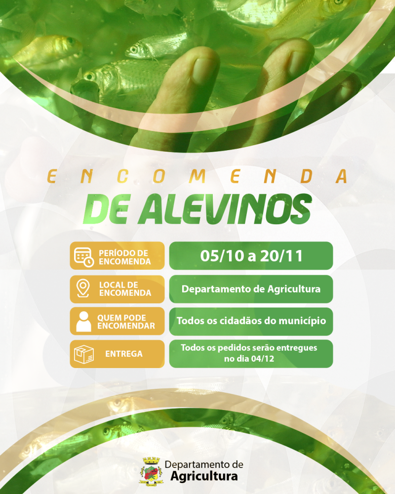 Departamento de Agricultura de Nova Hartz abre período para encomenda de alevinos