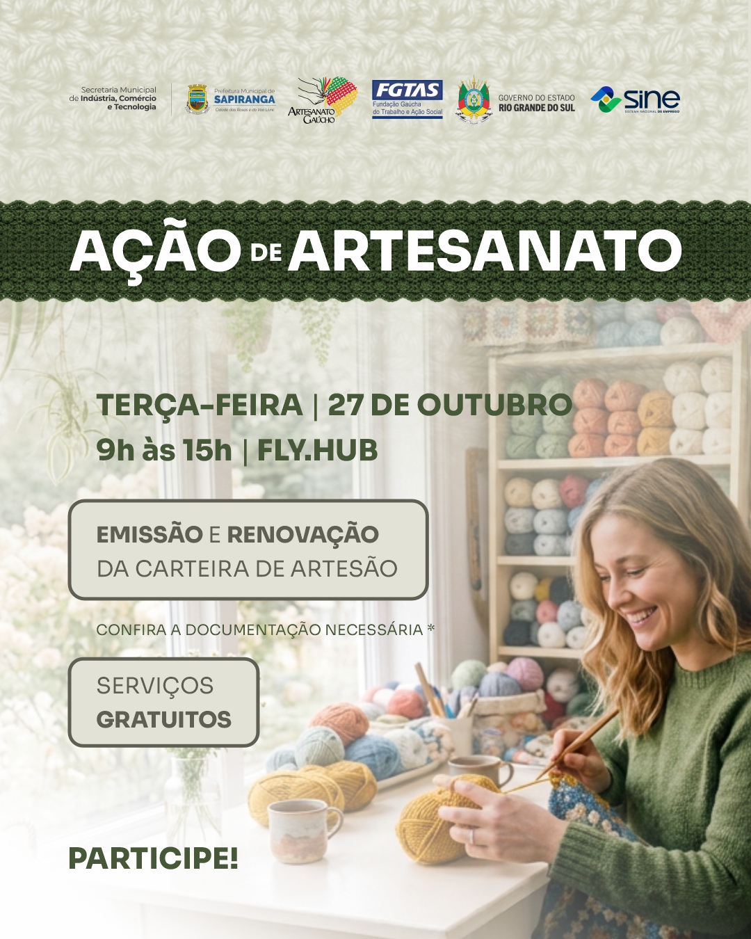 Sapiranga realiza mutirão gratuito para emissão e renovação da Carteira do Artesão